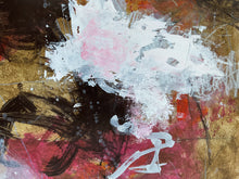 Detail of the painting showing a mix of white, black, and gold colors.