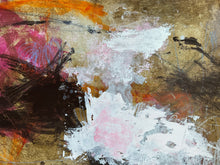 Detail of the painting showing a mix of brown, pink, orange, and white colors.