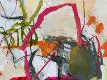 detail of the painting with colorful brush strokes on a textured surface