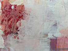 detail of the painting showing textured brushstrokes in pink, red, and white.