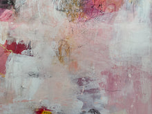 detail of the painting with pink, white, and gray colors