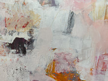 detail of the painting showing a mix of white, pink, orange, and black colors.