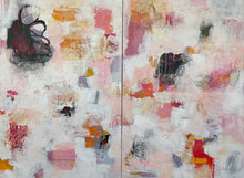 What Refuses to Disappear is a contemporary abstract diptych by Linda Coppens. Layered whites, soft pinks, and buried fragments of colour create a painting about memory, concealment, and the traces that remain beneath the surface.