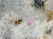 Detail of the painting showing a mix of colors on a textured surface