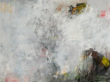 Detail of the painting showing a mix of colors on a textured surface