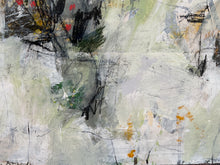 Detail of the painting showing a mix of colors on a textured surface