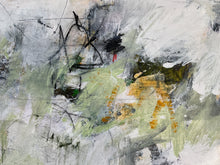 Detail of the painting showing a mix of colors on a textured surface