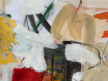 detail of the painting with colorful brush strokes and shapes