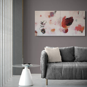 Abstract painting titled 'Whispers of the Heart' in a home interior