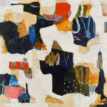 Abstract artwork with a collage of various colors and textures