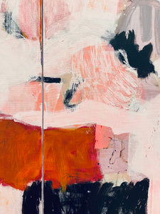 Rosy reverie-abstract painting-diptych-Linda Coppens-detail