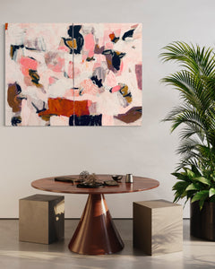 Rosy reverie-abstract painting-diptych-Linda Coppens-interior