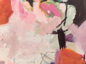 Swirling Dreams in Rosy Skies-abstract painting-Linda Coppens-detail with signature